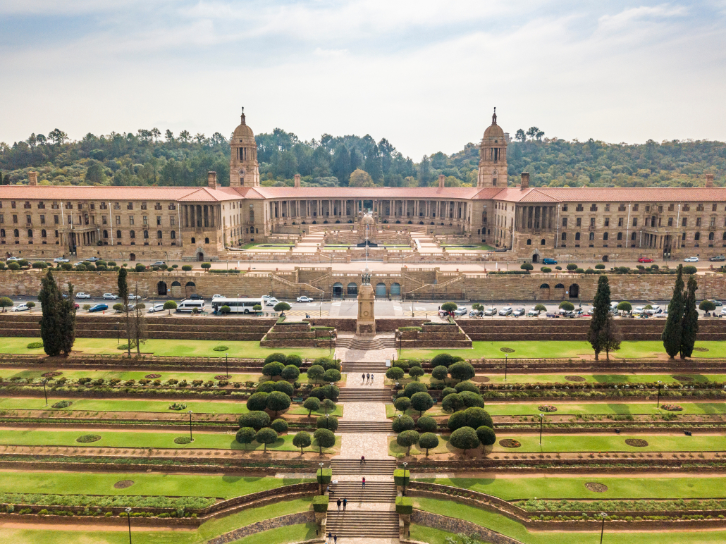 Aerial view of Nelson Mandela Garden and Union Buildings, Pretoria, South Africa